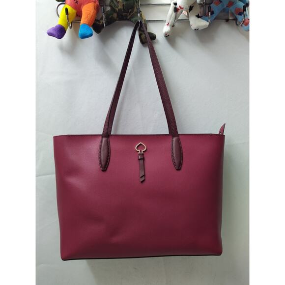 Kate Spade New York Magenta Leather Double Handles Zipper Closure Large Tote Bag - Picture 1 of 16